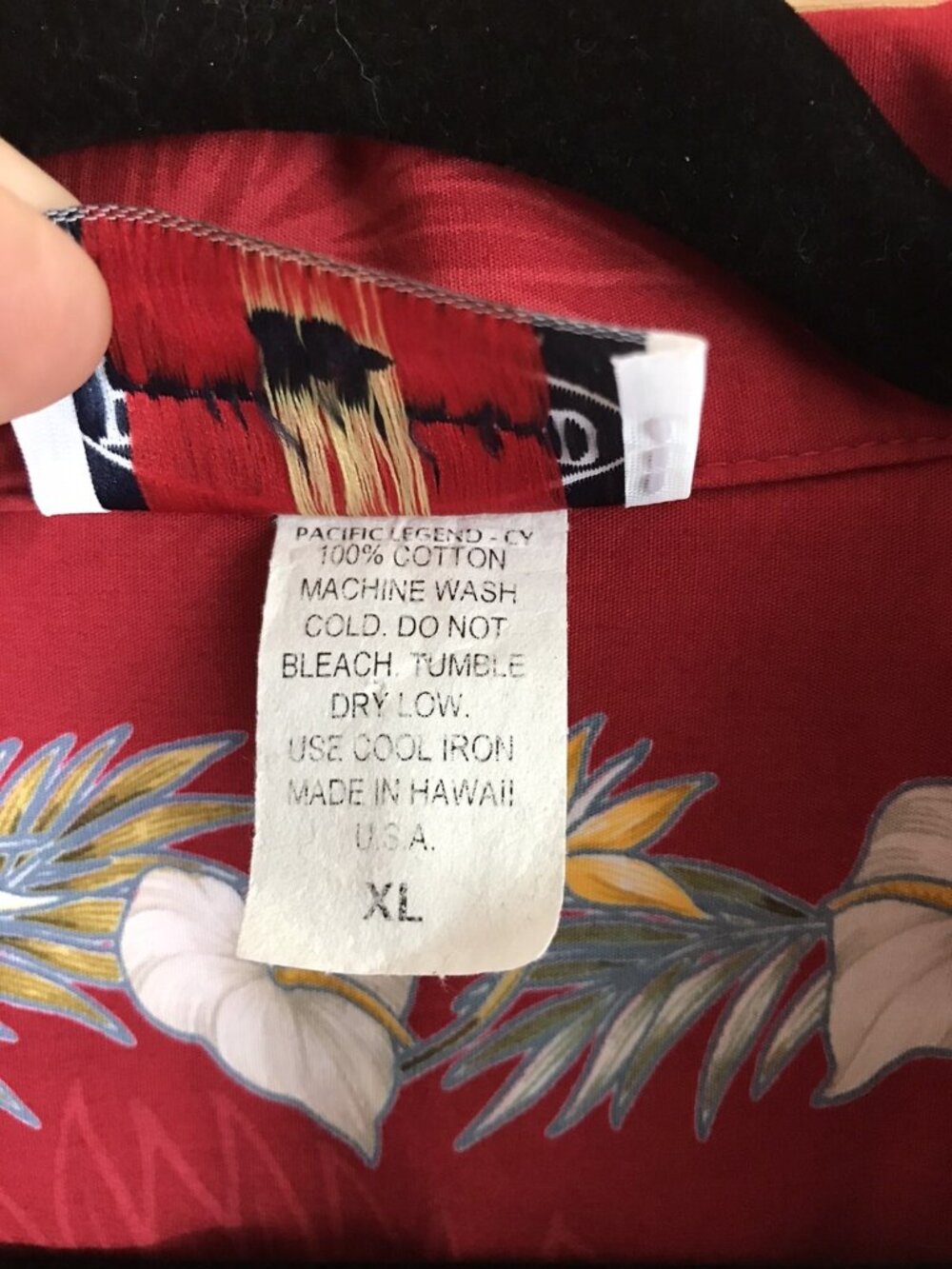 Pacific Legend Apparel Hawaiian camp Shirt Hibiscus Red gorgeous Men’s sz XL - Picture 5 of 5